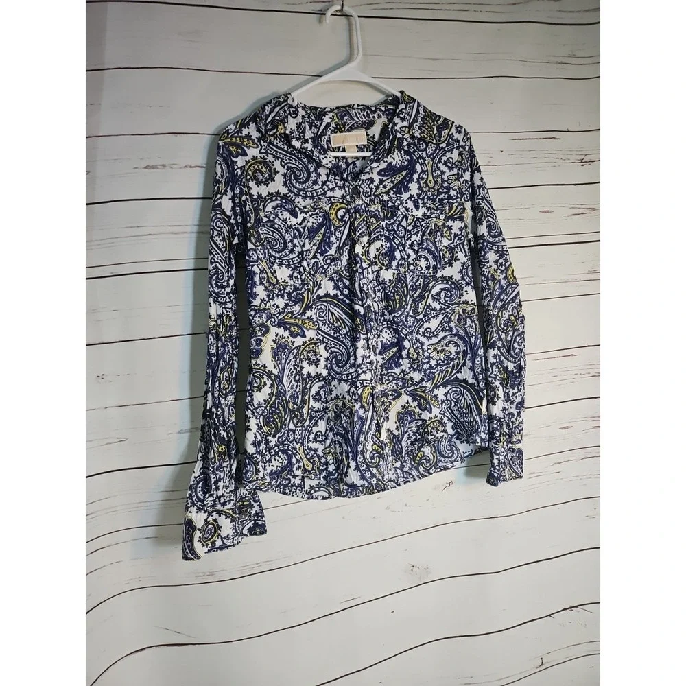 Michael Kors Women's Top Long Sleeve‎ Blouse Shirt Paisley Print Size Medium